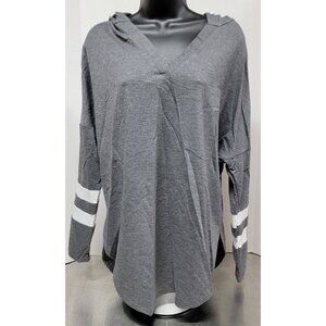Charcoal & Ivory Stripe V-Neck Hoodie With Long Sleeves & Hood